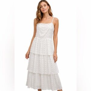 Vanilla Bay Ivory Tiered Swiss Dot Maxi Dress Adjustable Straps Size Small